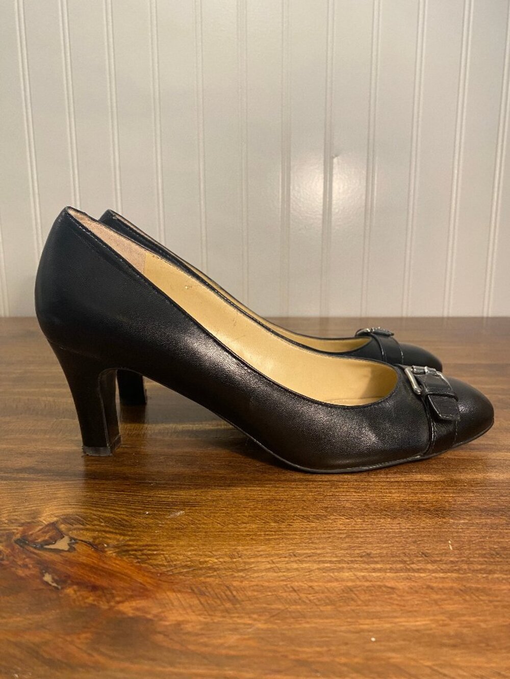 Lauren Ralph Lauren - Black Leather Pumps - Buckle Accent Heels - Size 8 B